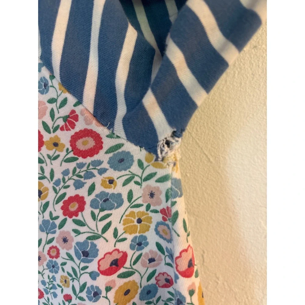 Mini Boden Girls Floral Striped Raglan Tunic Top Blue White 6-7Y 122cm